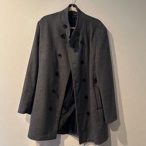 Womens Gray Double-Breasted Coat